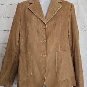 Express Brown Corduroy Blazer Jacket Size 6 cotton Linec Collar Long Sleeve